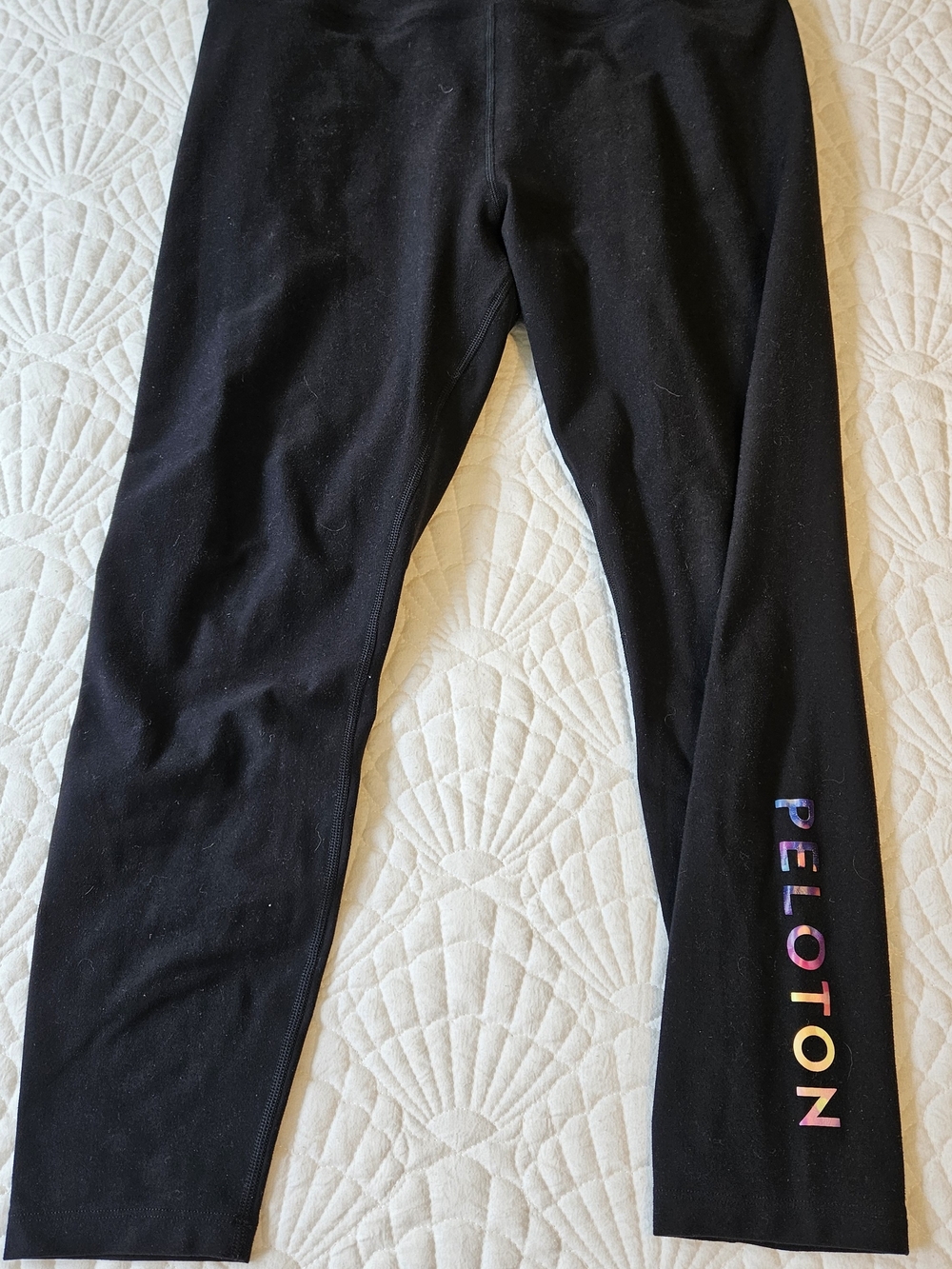 Peloton Black Leggings with Multicolor Logo Down Leg